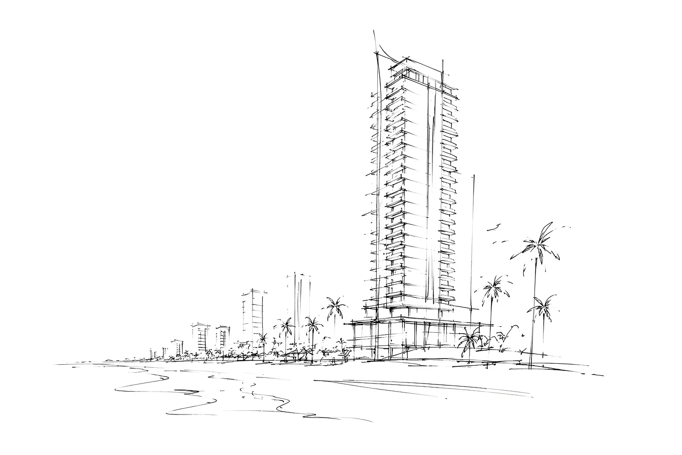 Hand-drawn architectural skyline sketch
